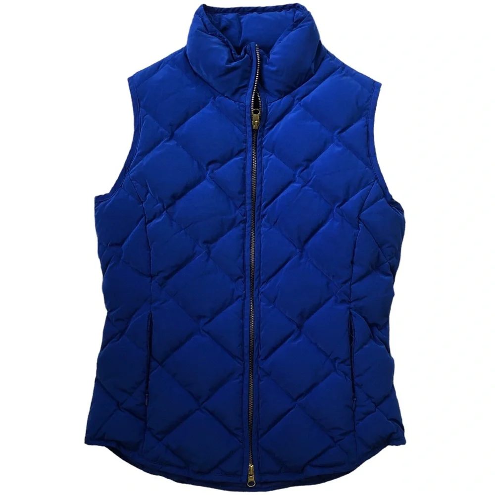 Garnet Hill Quilted Puffer Down Vest Royal Blue Size XS